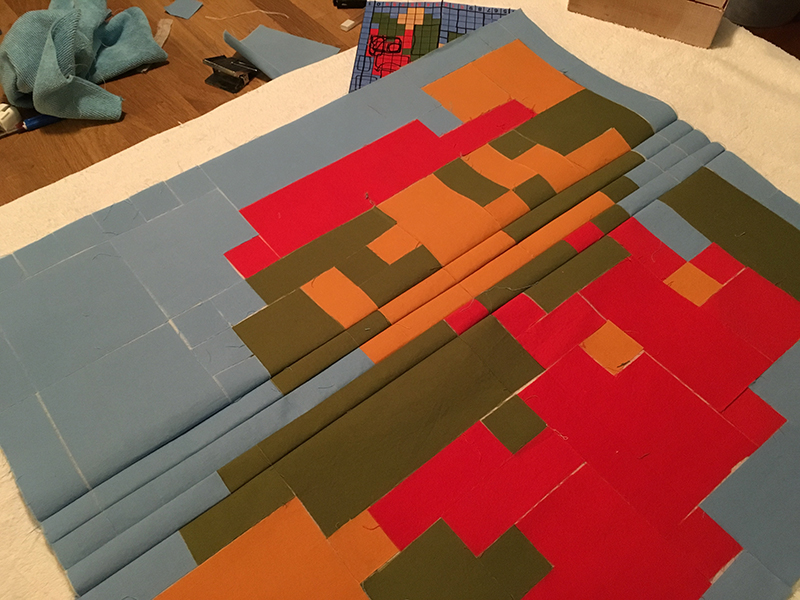 A few of the horizontal seams have been completed, which seems to vertically compress the middle rows of pixels.