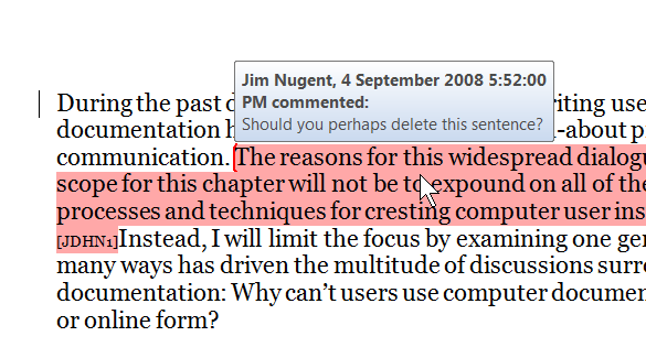 The text of the comment appears as a popup.