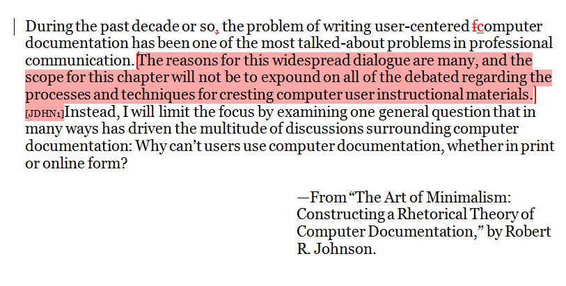 The selected text is now highlighted red, indicating that there is a comment that applies to it.