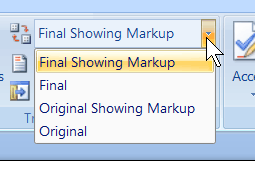 A drop-down menu with the following four choices: Final Showing Markup, Final, Original Showing Markup, Original.