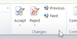 The Changes buttons, comprised of Previous, Next, Accept, and Reject.