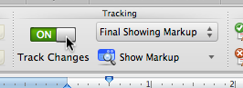 The Track Changes switch is to the right and indicates "ON."